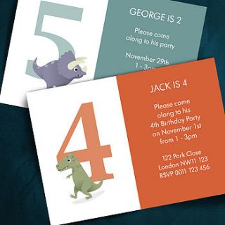 25 personalised dinosaur number invites by the note studio