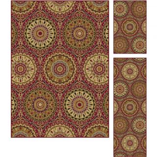 Lagoon Red Transitional Area Rug Set