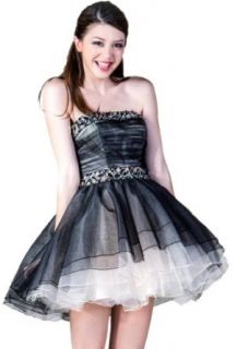 Meier Women's Short Embellished Strapless Black White Babydoll Prom Dress