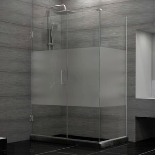 Dreamline Unidoor Plus 30.375   34.375 In. D X 54.5 In. W Frameless Hinged Shower Enclosure, Half Frosted Glass