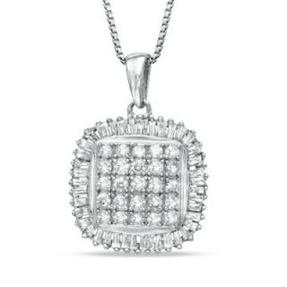 CT. T.W. Diamond Cluster Square Frame Pendant in Sterling Silver
