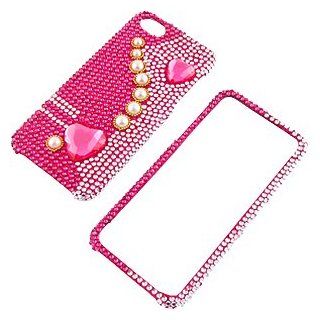 Rhinestones Protector Case for Apple iPhone 5, Hearts & Pearls (Pink) Full Diamond Cell Phones & Accessories