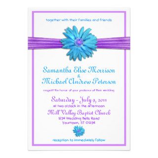Blue Violet Gerbera Daisy Wedding Invitation
