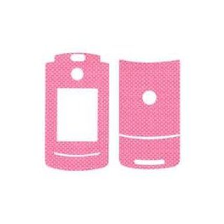 Pink Carbon Fiber Stick on Cell Phone Backplate Decal Cover for Motorola RAZR 2 V8 / V9 / V9m Cell Phones & Accessories