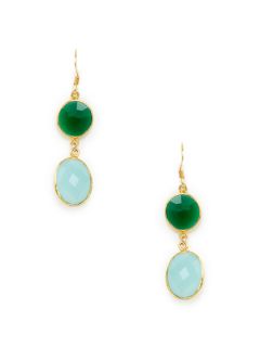 Green Onyx & Chalcedony Double Drop Earrings by Mary Louise Designs