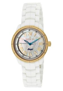 Invicta 10325  Watches,Womens Ceramics/Angel Diamond 18k Gold Plated Bezel White MOP Dial White Ceramic, Casual Invicta Quartz Watches
