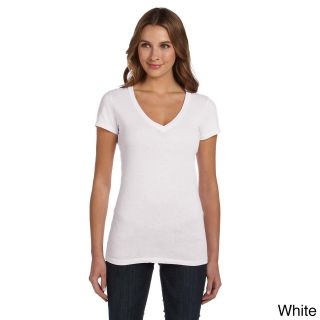 Bella Bella Womens Tissue Jersey Deep V neck T shirt White Size L (12  14)