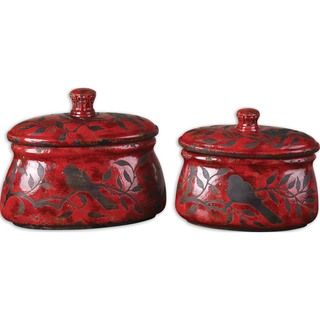 Siana Red Ceramic Canisters, Set Of 2