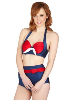 Sailorette at Sea Swimsuit Top in Blue & Red  Mod Retro Vintage Bathing Suits