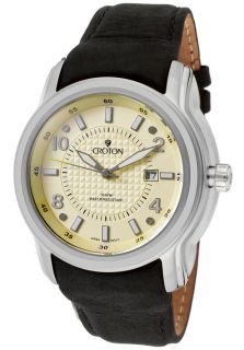 Croton CA301225BSPA  Watches,Mens Aquamatic Ivory Dial Black Genuine Leather, Casual Croton Quartz Watches