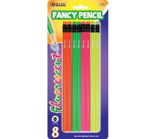 Bazic Fluorescent Wood Pencil with Eraser, 8 per Pack (Case of 144) (714 144)  Wood Lead Pencils 