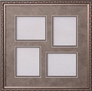 Silver Collage Frame with Wet Clay/Gray Wash Mat Two Vertical Two Horizontal Openings 4x5   Window Treatment Vertical Blinds