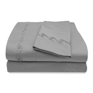 Veratex Grand Luxe 800tc Egyptian Cotton Sateen Deep Pocket Sheet Set W/ Chenille Embroidered Swirl Design Pewter Size Full