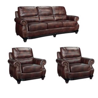 Maverick Cocoa Brown Italian Leather Sofa And Two Chairs