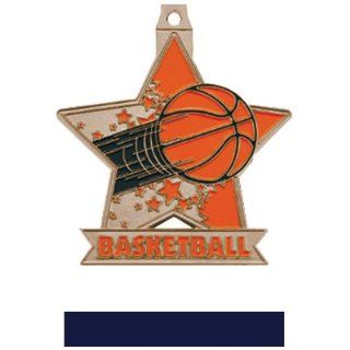2.5 Star Custom Basketball Medal M 715B BRONZE MEDAL/NAVY RIBBON 2.5 STAR MEDAL  Sports Award Medals  Sports & Outdoors
