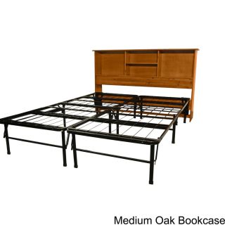 Epicfurnishings Durabed Full size Steel Foundation   Frame in one Mattress Support System With All Wood Bookcase Headboard Bed Frame Beige Size Full