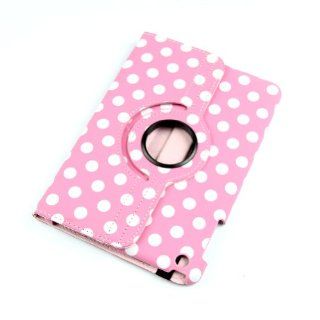 Estone 360 Rotating Polka Dot Flip Cover Case for Ipad Mini Stand Leather Swivel+ Transparent Case+ Touch Pen (Pink) Computers & Accessories