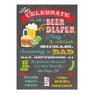 Beer and Diaper Baby Shower for Dad to be Custom Invitation