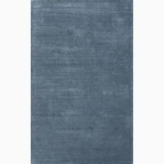 Handmade Solid Pattern Dark Blue Wool/ Art Silk Rug (36 X 56)