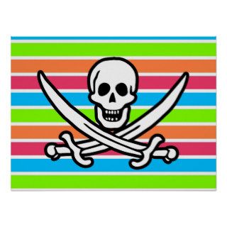 Pirate; Retro Neon Rainbow Jolly Roger Print