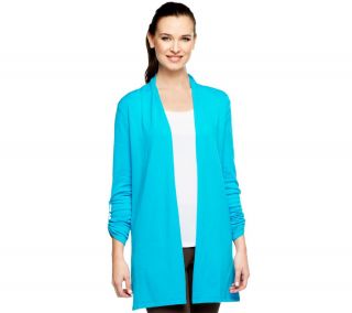Susan Graver Open Front Cardigan Sweater with Roll Tab Sleeve —