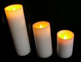 Real Wax Flameless Battery Candle Set of Three  3" x 9" Pillar White Unscented 360 Hours with 2 AA Batteries    