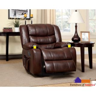 Furniture Of America Plushore Bonded Leather Match Recliner With Duo Cup Holders