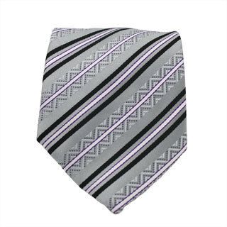 Ferrecci Slim Classic Gray Striped Necktie With Matching Handkerchief   Tie Set