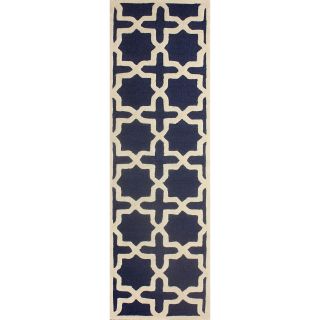 Nuloom Handmade Marrakesh Trellis Blue Wool Runner Rug (26 X 8)