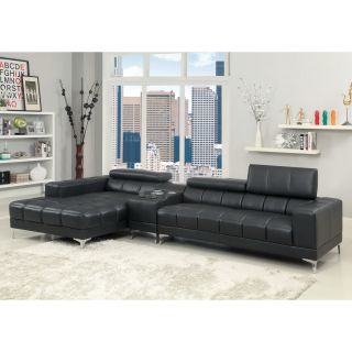 Furniture Of America Bourlette Black Bonded Leather 2 piece Sectional