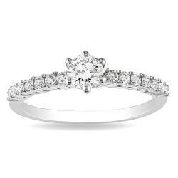 10k White Gold 1/2ct TDW 6 Prong Round Solitaire With Side Stones Diamond Ring (G H, I2 I3) Engagement Rings