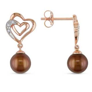 0mm Brown Cultured Freshwater Pearl and Diamond Accent Heart