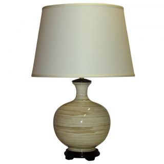 Off white Tan Stripes Lamp With Cream Linen Shade