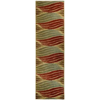 Striped Wave Ivory Contemporary Rug (111 X 611 Runner)
