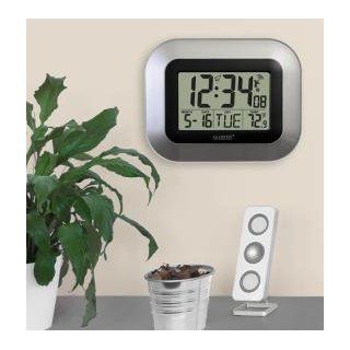 La Crosse Technology WT 8005U S Atomic Digital Wall Clock with Indoor Temperature, Silver  