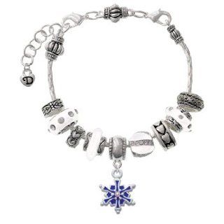 3 D Blue Snowflake with AB Swarovski Crystal White Juliet Beaded Bracelet Delight Jewelry