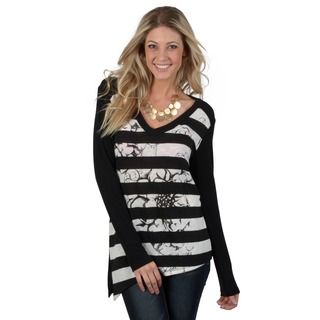 California Bloom California Bloom Womens Floral Print Striped Lightweight Sweater Black Size S (4  6)