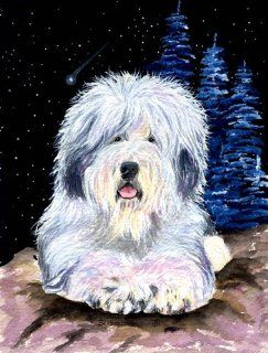 Starry Night Old English Sheepdog Flag Canvas House Size  Outdoor Flags  Patio, Lawn & Garden
