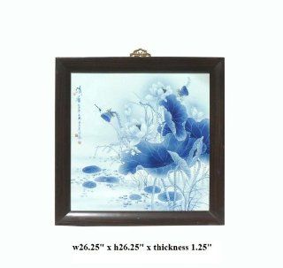 Chinese Porcelain Blue White Lotus Pond Wall Plaque Ass728   Decorative Plaques