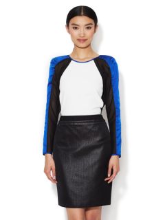 Colorblocked Crepe Top with Mesh Combo by Cynthia Rowley