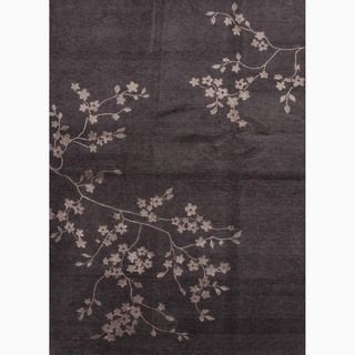 Hand made Floral Pattern Gray/ Tan Wool/ Art Silk Rug (5.6x8.6)