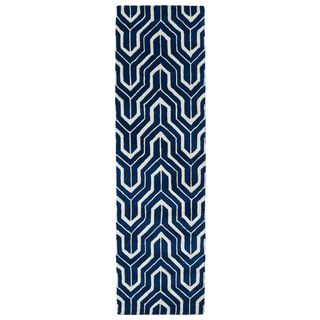 Cosmopolitan Navy/ Ivory Hand tufted Wool Rug (23 X 8)