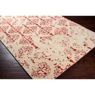 Hand tufted Caius Contemporary Damask Print Putty Wool Rug (2 X 3)