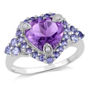 0mm Heart Shaped Amethyst, Tanzanite and Diamond Accent Ring in