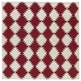 Flatweave Tribeca Red Wordly Wool Rug (8 Square)