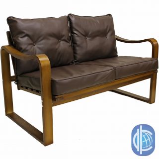 Stockholm Bentwood Faux Leather Slatted Back Settee/ Bench With Seat And Back Cushions