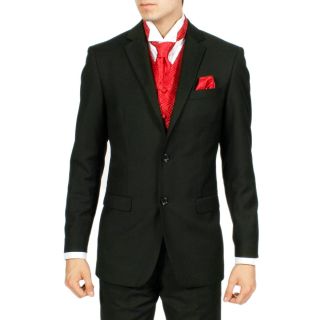 Ferrecci Mens Red Ripple Vest Bowtie Necktie And Handkerchief Set