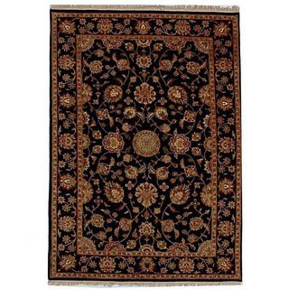 Hand knotted Black/ Beige Wool Rug (6 X 9)