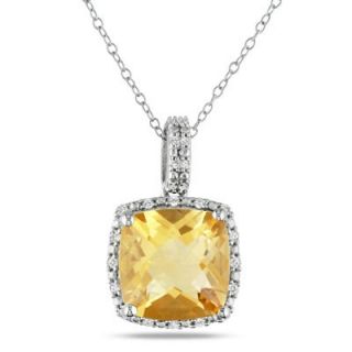 Cushion Cut Citrine and 1/10 CT. T.W. Diamond Frame Pendant in