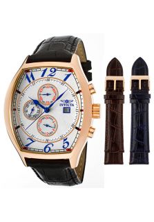 Invicta 14331  Watches,Mens Reserve Silver Textured Dial Black Genuine Leather, Casual Invicta Quartz Watches
